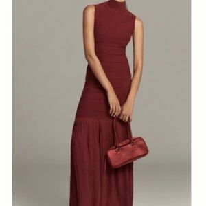 Elegant Sleeveless Burgundy Maxi Dress Anthropologie M Blithe Holiday Party